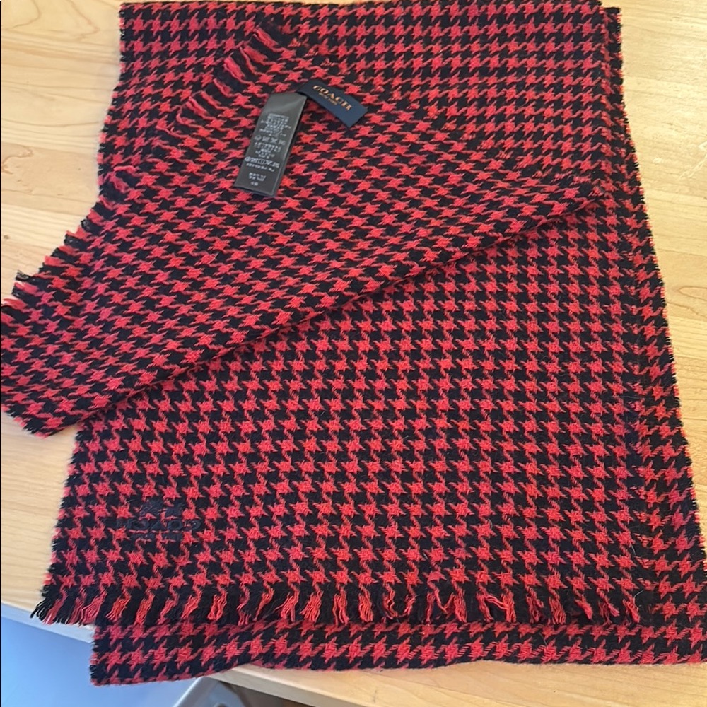 Coach Red and Black Checkered Scarf NWT